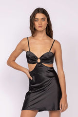 Jamie Black Satin O-Ring Dress