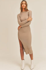 Pauline Taupe Ribbed Bodycon Midi Dress