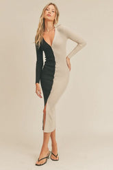 Julie Black and Taupe Colorblock Midi Dress