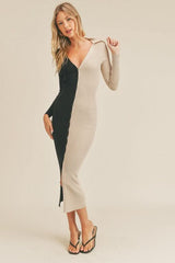 Julie Black and Taupe Colorblock Midi Dress