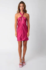 That Girl Fuchsia Satin Halter Dress