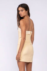 See You There Cream Mixed Media Strapless Mini Dress