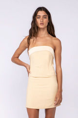See You There Cream Mixed Media Strapless Mini Dress