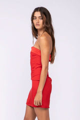 See You There Red Mixed Media Strapless Mini Dress