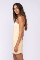 See You There Cream Mixed Media Strapless Mini Dress