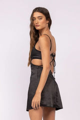 Sweet Talker Black Satin Cutout Mini Dress