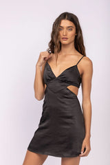 Sweet Talker Black Satin Cutout Mini Dress