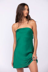Eliana Green Satin Backless Mini Dress