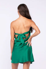 Eliana Green Satin Backless Mini Dress