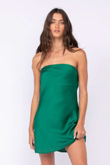 Eliana Green Satin Backless Mini Dress