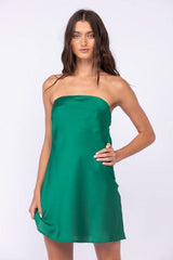 Eliana Green Satin Backless Mini Dress