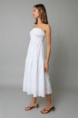 Francesca White Eyelet Strapless Midi Dress