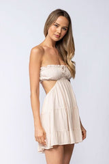 Rachel Beige Strapless Mini Dress