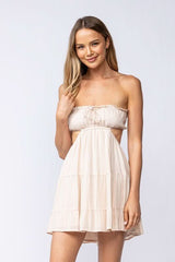 Rachel Beige Strapless Mini Dress