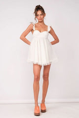 Olympia White Organza Babydoll Mini Dress