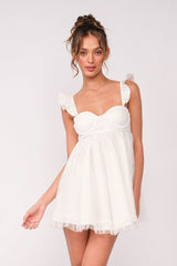 Olympia White Organza Babydoll Mini Dress
