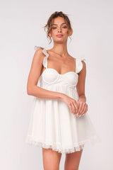 Olympia White Organza Babydoll Mini Dress