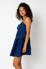 Promenade Denim Tiered Mini Dress