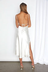 Claudia Cream White Satin Midi Dress
