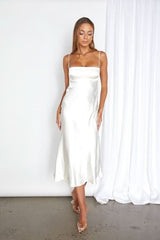 Claudia Cream White Satin Midi Dress