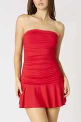 Gabbie Red Strapless Ruched Mini Dress