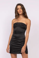 Cecilia Black Satin Strapless Mini Dress