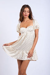 Addison White Dot Puff-Sleeve Mini Dress