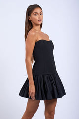 Agnes Black Strapless Ruffle Mini Dress