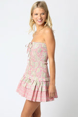 Aimee Pink Floral Strapless Mini Dress