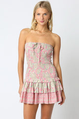 Aimee Pink Floral Strapless Mini Dress