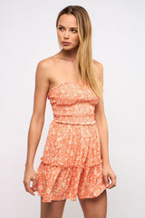 Alana Orange Floral Strapless Mini Dress