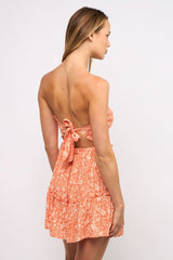 Alana Orange Floral Strapless Mini Dress