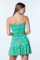 Ali Biscay Green Floral Print Smocked Two-Piece Dress Set