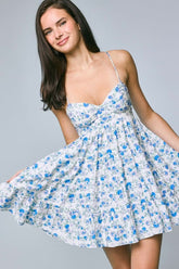 Allie Blue Rose Floral Babydoll Mini Dress