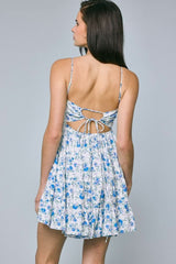 Allie Blue Rose Floral Babydoll Mini Dress