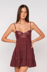 Allie Brick Vegan Leather Babydoll Mini Dress