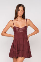 Allie Brick Vegan Leather Babydoll Mini Dress