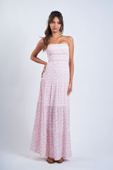 Amalfi White and Pink Ditsy Floral Maxi Dress