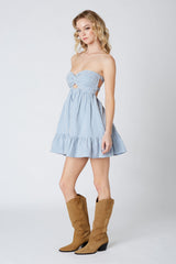 Argie Blue Gingham Strapless Romper