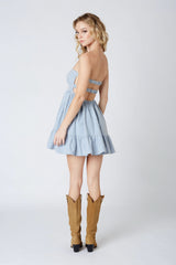 Argie Blue Gingham Strapless Romper
