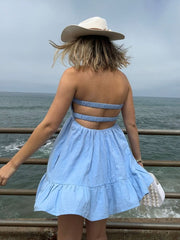 Argie Chambray Blue Strapless Romper