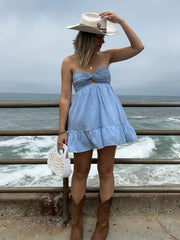 Argie Chambray Blue Strapless Romper