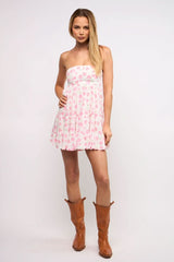 Avery Pink Rose Floral Strapless Mini Dress