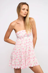 Avery Pink Rose Floral Strapless Mini Dress