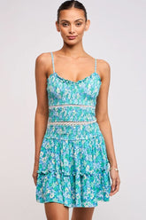 Ayla Teal Blue Floral Smocked Mini Dress