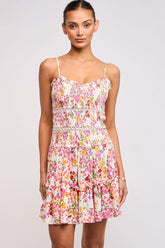 Ayla Pink Floral Smocked Mini Dress