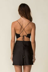 Max Appeal Black Satin Backless Mini Dress