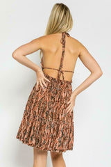 Under The Sun Rust Retro Print Halter Mini Dress