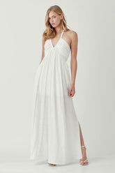 Olivia White Halter Maxi Dress