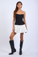 Agnes Black and White Strapless Ruffle Mini Dress